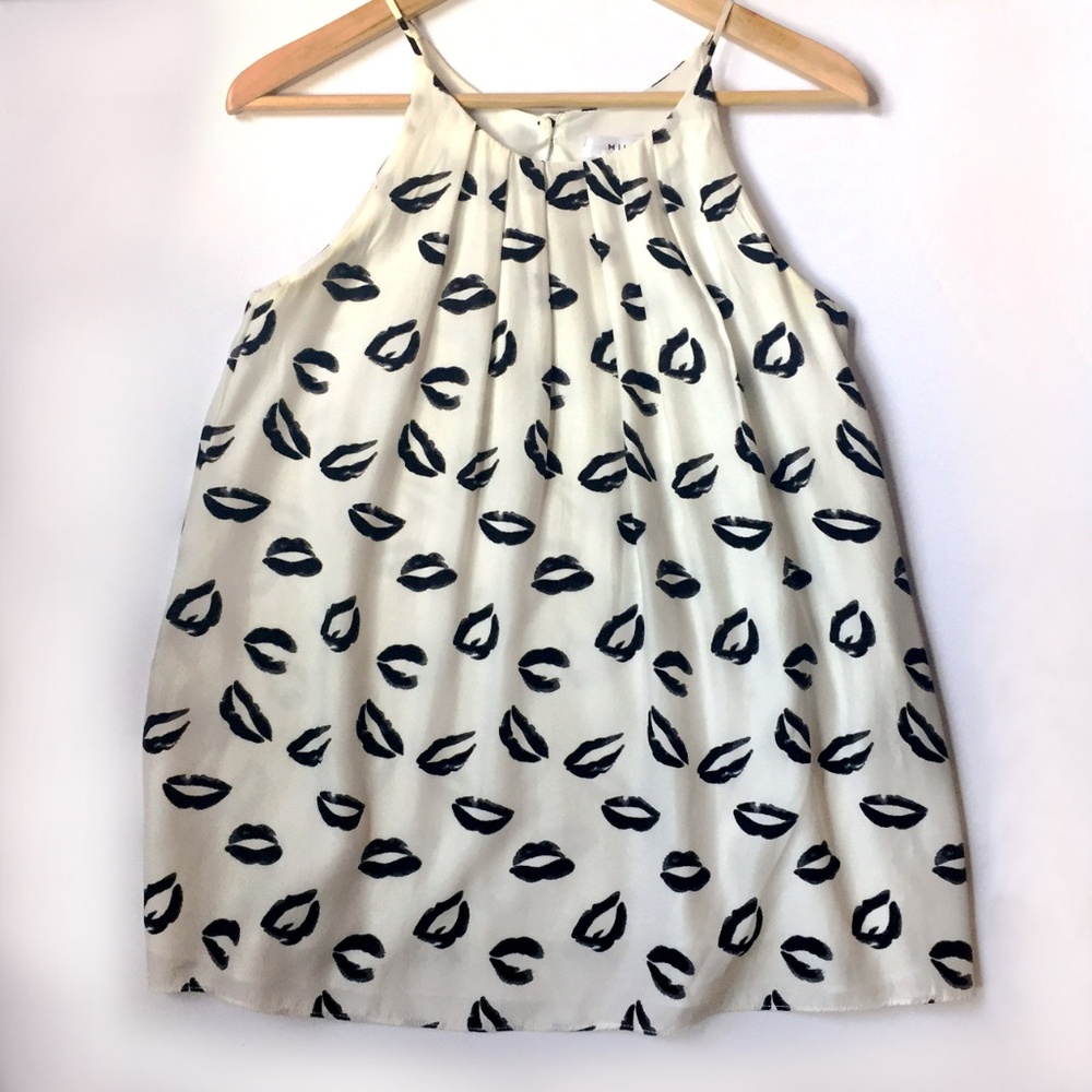 Milly White and Black Lip Print Top